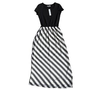 DE COLLECTION Womens Size XS Black and White Cabana Stripe Easy Going Maxi Dress